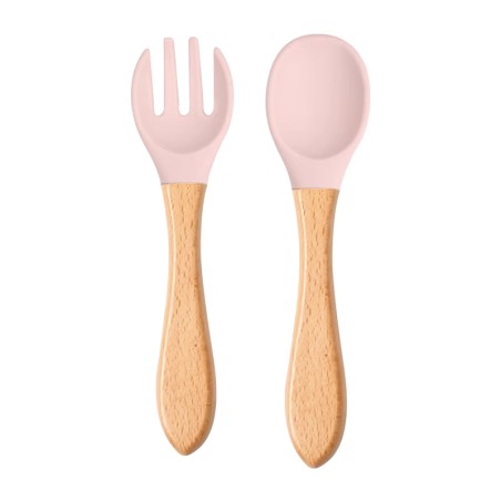 Set couverts pour bébé et enfant, bois et silicone.