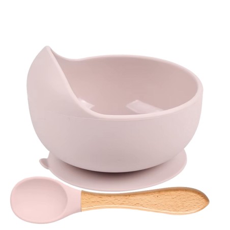 Bol en silicone et cuillère en bois, repas des enfants