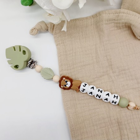 Attache tétine personnalisée, silicone, cadeau naissance, bébé, Safari Lion