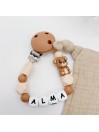 Attache tétine personnalisée, silicone, cadeau naissance, bébé, Camel Ours