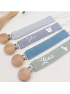 Attache tétine personnalisée, gaze de coton, cadeau naissance, bébé, sucette