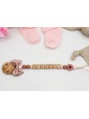 Attache tétine personnalisée, noeud et bois. Silicone, cadeau naissance, bébé.