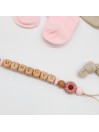 Attache tétine personnalisée, noeud et bois. Silicone, cadeau naissance, bébé.