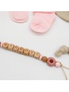 Attache tétine personnalisée, noeud et bois. Silicone, cadeau naissance, bébé.