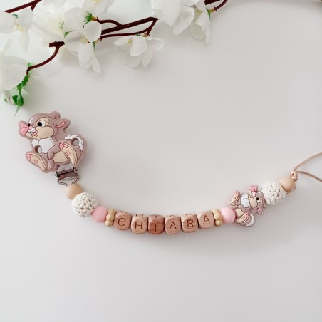 Attache tétine personnalisée, bois naturel. Silicone, cadeau naissance, bébé, Panpan.