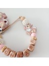 Attache tétine personnalisée, bois naturel. Silicone, cadeau naissance, bébé, Panpan.