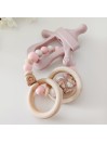 Anneau de dentition personnalisée, hochet, silicone et bois naturel. Cadeau naissance, bébé, Panpan.