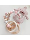 Coffret attache tétine et anneau-hochet personnalisés, bois naturel. Cadeau naissance, bébé, Panpan.
