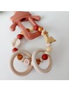 Anneau de dentition personnalisée, hochet, silicone et bois naturel. Cadeau naissance, bébé, Bambi.