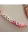 Attache tétine personnalisée, silicone, cadeau naissance, bébé, Rose Fleurs