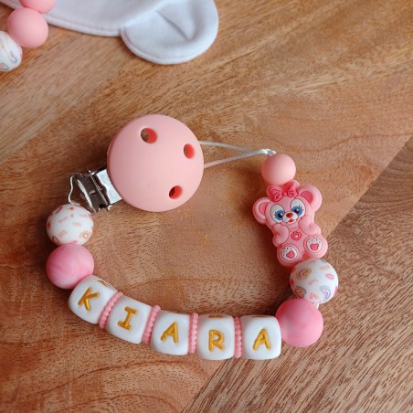 Attache tétine personnalisée, silicone, cadeau naissance, bébé, Kiara