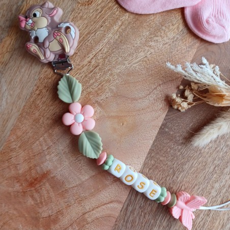 Attache tétine personnalisée, silicone, cadeau naissance, bébé, Miss Bunny
