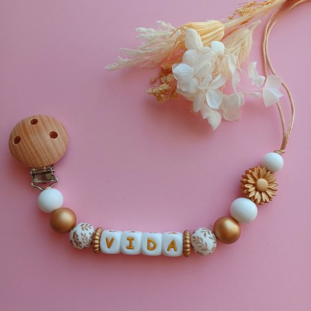 Attache tétine personnalisée, silicone, cadeau naissance, bébé, Vida