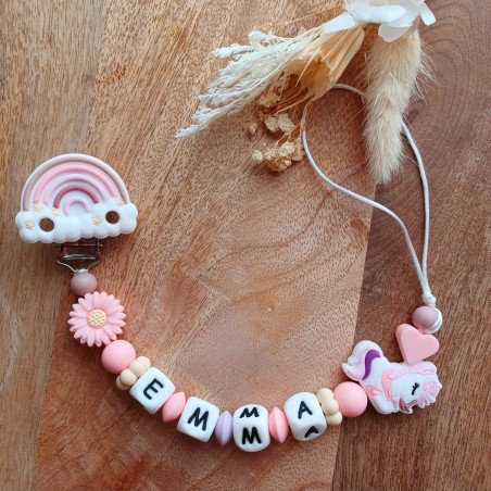 Attache tétine personnalisée, silicone, cadeau naissance, bébé, Arc en ciel