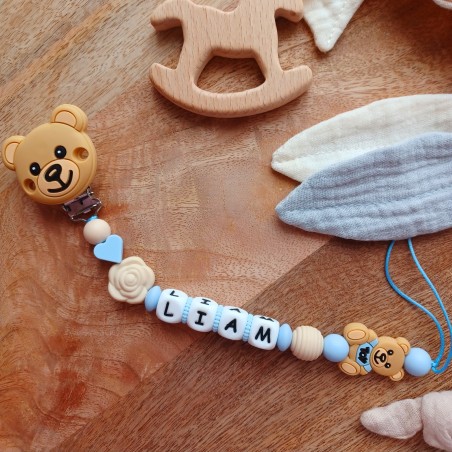 Attache tétine personnalisée, silicone, cadeau naissance, bébé, Toys Bleu