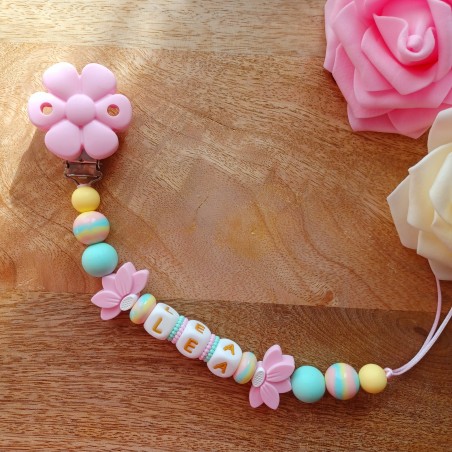 Attache tétine personnalisée, silicone, cadeau naissance, bébé, Printemps
