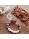 Attache tétine personnalisée, silicone, cadeau naissance, bébé, Marron