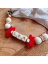 Attache tétine personnalisée, silicone, cadeau naissance, bébé, Blanc-rouge