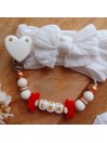 Attache tétine personnalisée, silicone, cadeau naissance, bébé, Blanc-rouge