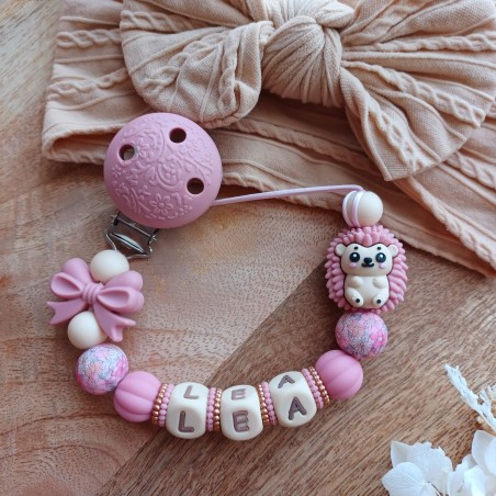 Attache tétine personnalisée, silicone, cadeau naissance, bébé, Hérison