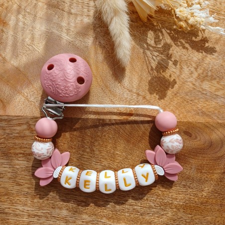 Attache tétine personnalisée, silicone, cadeau naissance, bébé, Blush