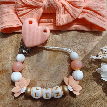 Attache tétine personnalisée, silicone, cadeau naissance, bébé, Orange