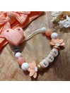 Attache tétine personnalisée, silicone, cadeau naissance, bébé, Orange
