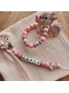 Attache tétine personnalisée, silicone, cadeau naissance, bébé, Miss Bunny