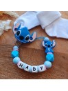 Attache tétine personnalisée, silicone, cadeau naissance, Stitch.
