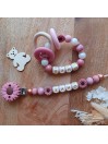 Attache tétine personnalisée, silicone, cadeau naissance, bébé, Fleur Blush