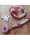 Attache tétine personnalisée, silicone, cadeau naissance, bébé, Fleur Blush