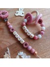 Attache tétine personnalisée, silicone, cadeau naissance, bébé, Fleur Blush