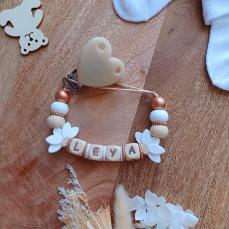 Attache sucette personnalisée, silicone, cadeau naissance, bébé, Coeur pailletes