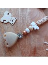 Attache sucette personnalisée, silicone, cadeau naissance, bébé, Coeur pailletes