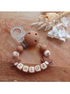Attache tétine personnalisée, silicone, cadeau naissance, bébé, Marron