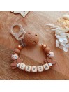 Attache tétine personnalisée, silicone, cadeau naissance, bébé, Marron