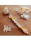 Attache sucette personnalisée, attache tétine, cadeau naissance, bébé, Ours beige