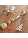 Attache sucette personnalisée, attache tétine, cadeau naissance, bébé, Ours beige