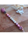Attache sucette personnalisée - Fleur vieux rose - silicone cuivré - cadeau bébé