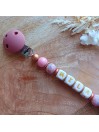 Attache sucette personnalisée - Fleur vieux rose - silicone cuivré - cadeau bébé