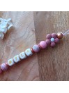 Attache sucette personnalisée - Fleur vieux rose - silicone cuivré - cadeau bébé