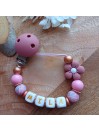 Attache sucette personnalisée - Fleur vieux rose - silicone cuivré - cadeau bébé