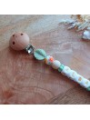 Attache sucette personnalisée - Silicone bois Oiseau - perles fantaisie - cadeau bébé