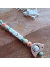 Attache sucette personnalisée - Silicone bois Oiseau - perles fantaisie - cadeau bébé