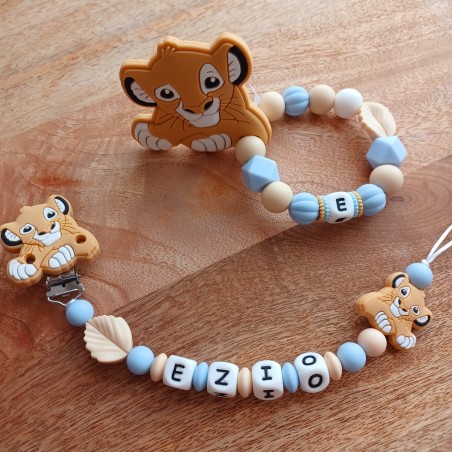 Attache tétine personnalisée - Simba - Roi lion - attache sucette prénom - anneau de dentition