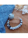 Attache tétine personnalisée, Panda gris argenté, attache sucette, cadeau bébé.