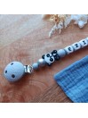 Attache tétine personnalisée, Panda gris argenté, attache sucette, cadeau bébé.