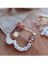 Attache tétine personnalisée, Lion marron beige crème, attache sucette, cadeau bébé.