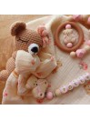 Attache tétine personnalisée, Oursonne marron beige rose, attache sucette, cadeau bébé.
