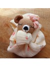 Doudou Oursonne en gaze de cotton. Cadeau de naissance. Beige - Rose